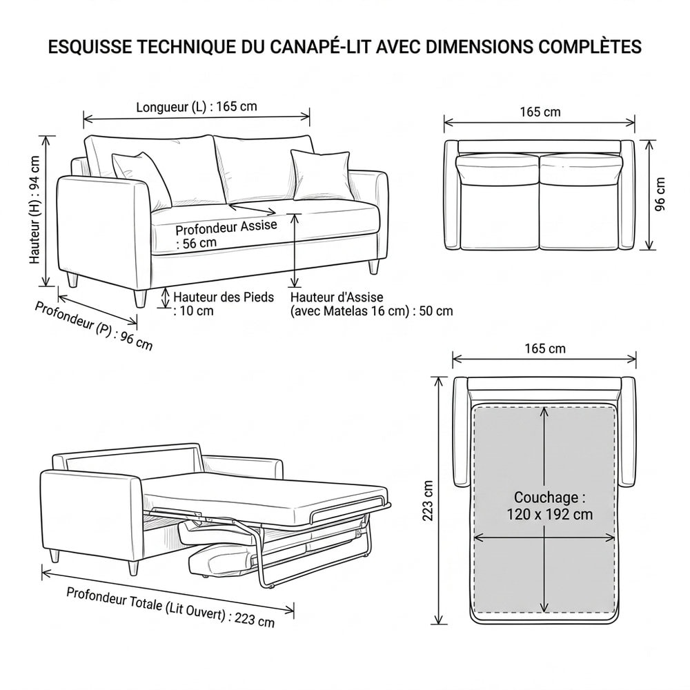 Canapé convertible express 120 cm tissu tweed Mistral – AUGUSTIN – Image 2