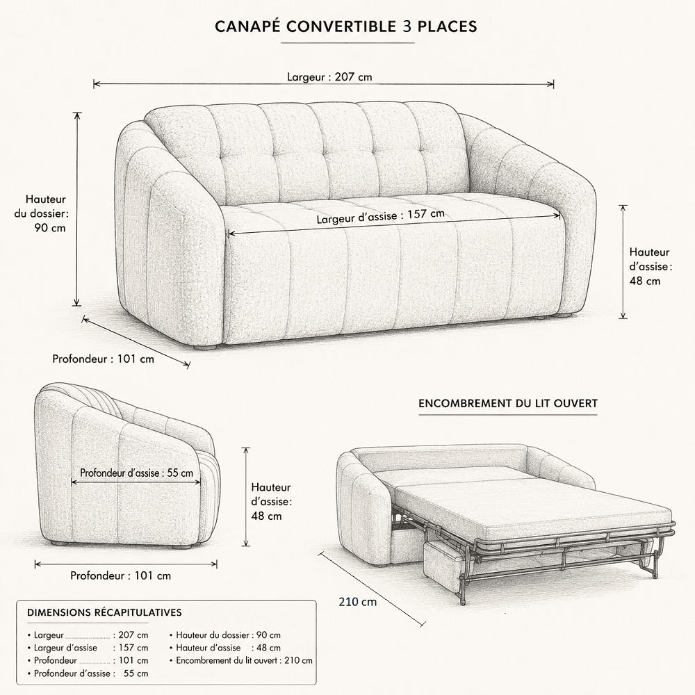 Canapé convertible express 3 places Tissu Moby – VIGO – Image 2