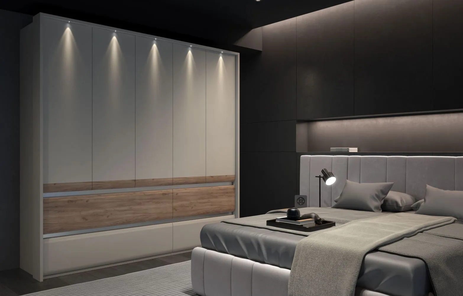 Ensemble chambre adulte 6 pièces Papauta | Cachemire, chêne foncé, gris | Design contemporain – Image 9