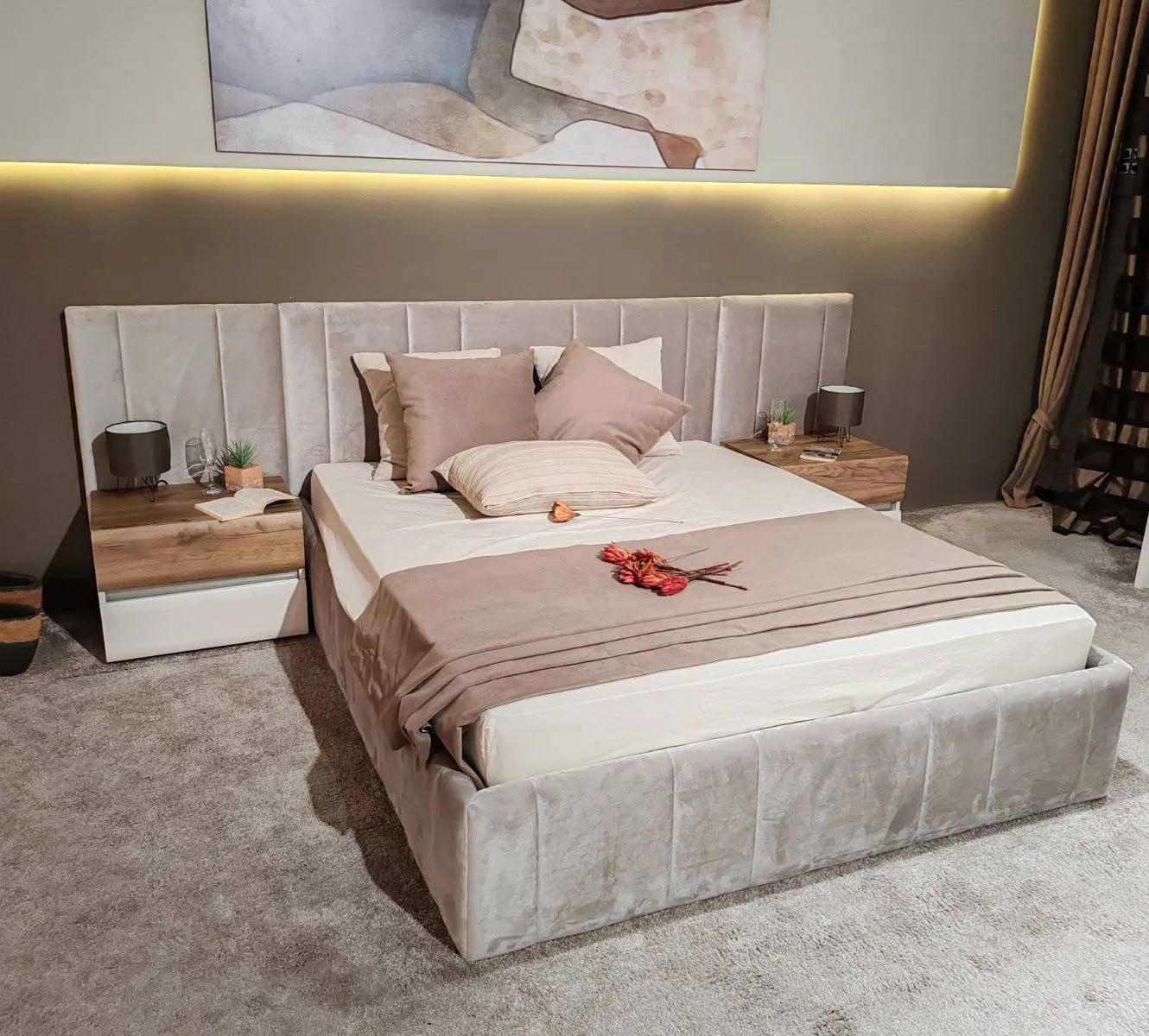 Ensemble chambre adulte 6 pièces Papauta | Cachemire, chêne foncé, gris | Design contemporain